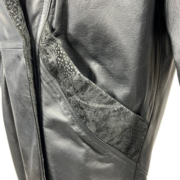 Wilsons Leather Long Trench Coat Jacket Mens Medium Black VTG Lace Suede Lined - Picture 15 of 16